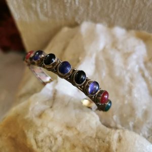 Copper Brass and Steel Bangle with 9 Stones