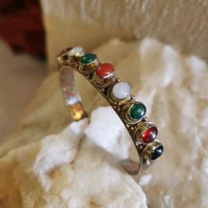 Copper Brass and Steel Bangle with 9 Stones