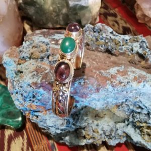 Copper Brass and Steel Bangle with Amethyst and Green Onyx
