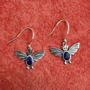Sterling Silver Bat Sapphire Earrings