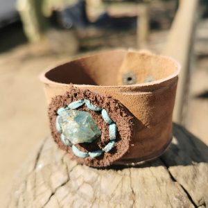Handmade Leather Bracelet – with Aquamarine
