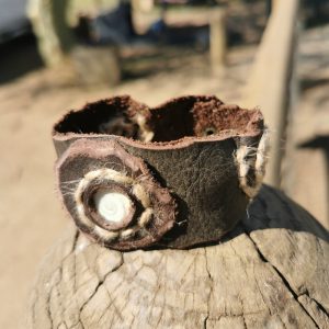Handmade Leather Bracelet – with Shiva Eye Embroided with Hemp