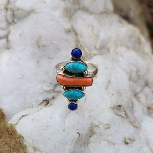 Sterling Silver Lapis Lazuli Sleeping Beauty Turquoise and Bubble Coral
