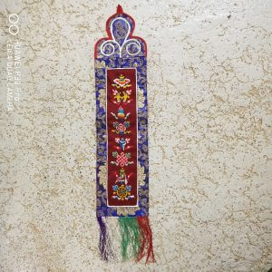 Maroon Background Embroided Astamagala 8 Auspicious Symbols