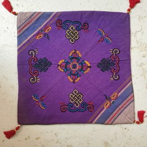 Square Cushion Cover – Large – Tibetan Hand Embroided Light and Dark Purple