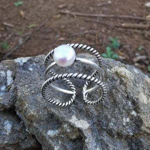Sterling Silver Mother of Pearl Twisted Silver Wire Ring