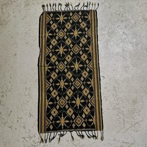 Indonesian Table Runner Ikat Handloom Colours White Flowers Black Stripes Pattern